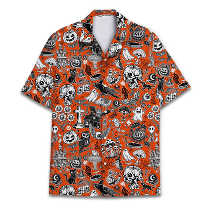 Skeleton Pumpkin Ghost Hawaiian Shirt, Halloween Skull Hawaiian Shirt HE0729