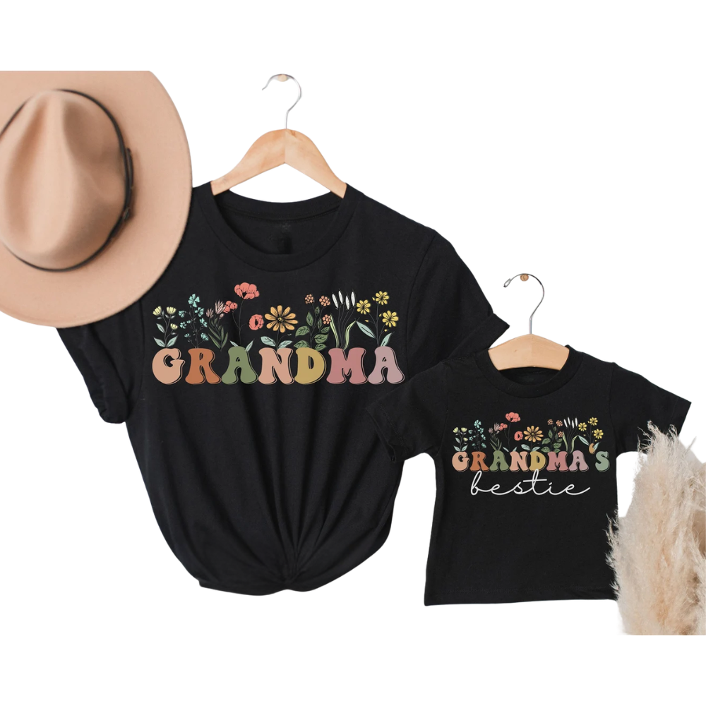 Grandma And Grandma's Bestie Flower Matching T Shirt, Matching Grandma And Grandkid Shirts ET1196