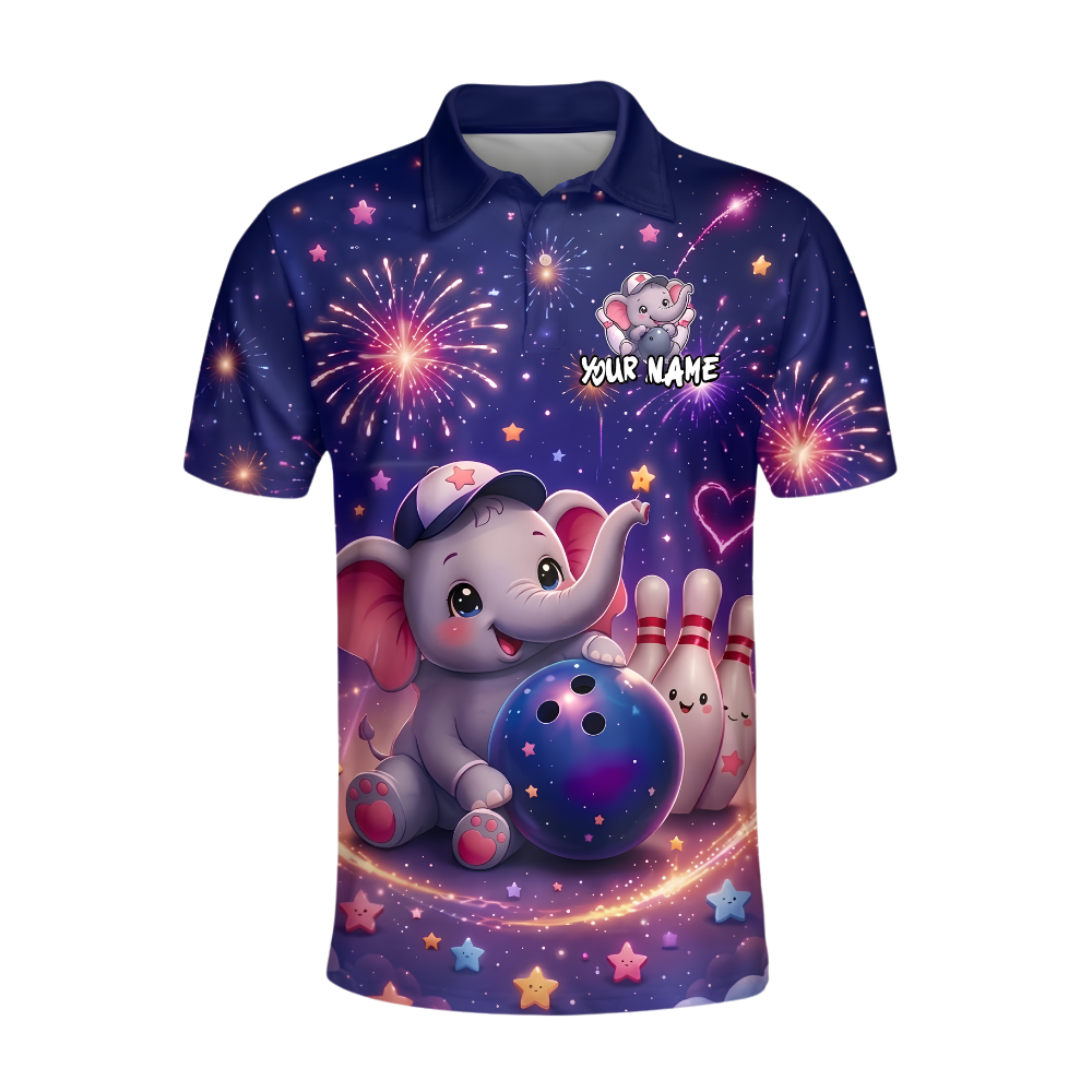 Cute Elephant Custom Bowling Polo Shirt For Men, Custom Elephant Team Bowling Shirt BZ0956