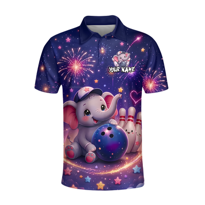 Cute Elephant Custom Bowling Polo Shirt For Men, Custom Elephant Team Bowling Shirt BZ0956