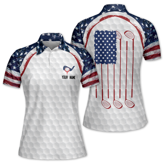 Custom American Flag Golf Polo Shirts For Women, Women's Custom Patriotic Golf Shirts GW0077