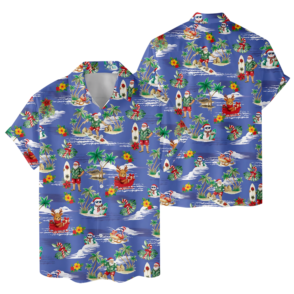 Santa Surfing Red Hawaiian Shirt For Mens, Tropical Christmas Hawaiian Shirt HE0856