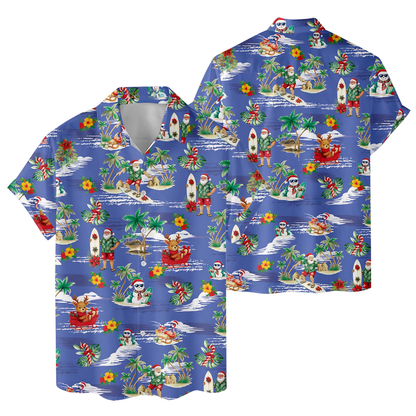 Santa Surfing Red Hawaiian Shirt For Mens, Tropical Christmas Hawaiian Shirt HE0856