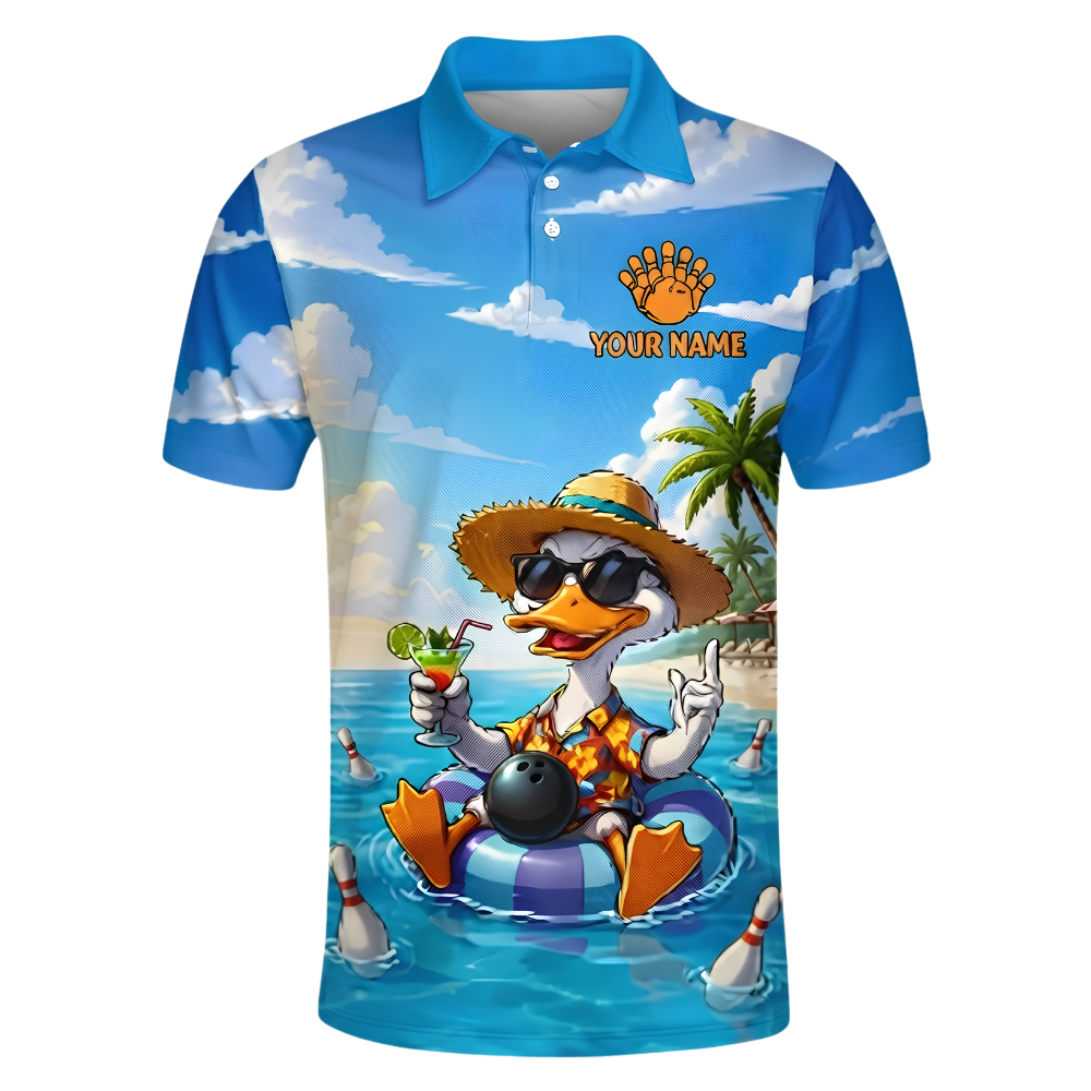 Custom Duck Beach Tropical Bowling Polo Shirt For Men, Custom Duck Bowling Shirts Team BZ1031