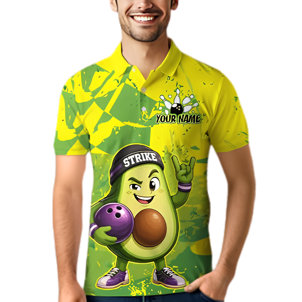 Funny Avocado Custom Mens Bowling Polo Shirt, Custom Avocado Bowling Team Shirt BZ0903