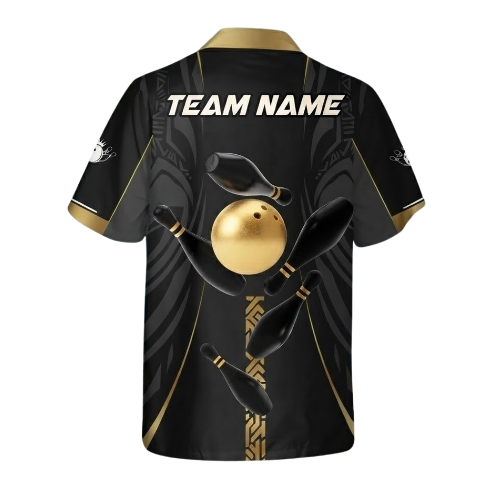 Custom Maori Tribal Black Golden Bowling Hawaiian Shirt, Custom Tribal Bowling Team Shirts Mens BZ0585
