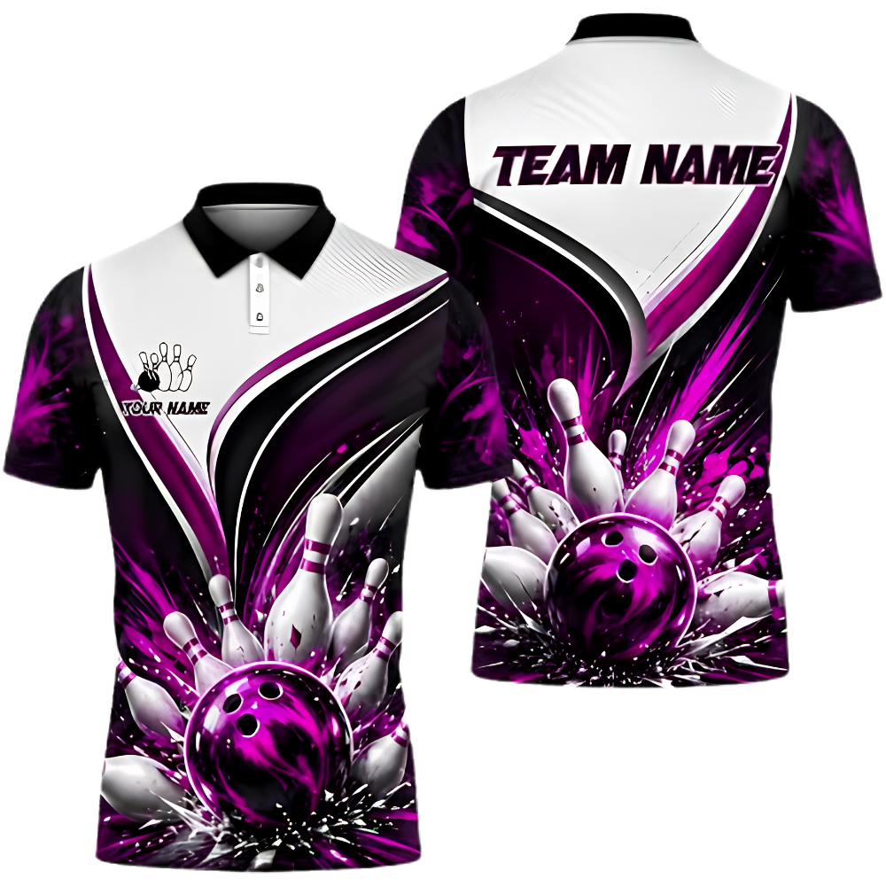 Custom Team White Blue Bowling Polo Shirt Men, Custom Bowling Team Shirts BZ0969
