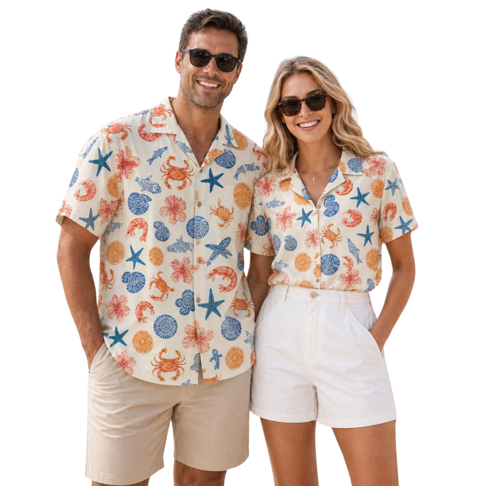 Seashell Beach Matching Family Hawaiian Shirt, Beach Family Hawaiian Shirts ET1214