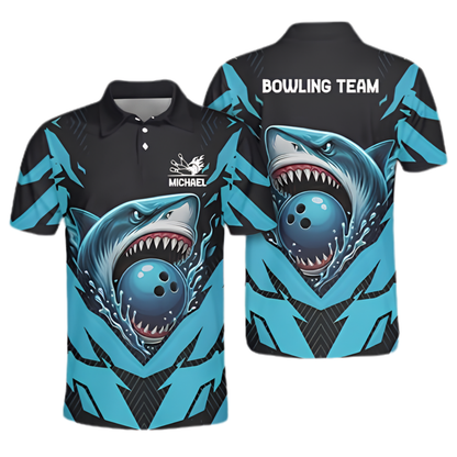 Custom Shark Red Black Bowling Polo Shirt Mens, Custom Shark Team Bowling Shirt BZ0960