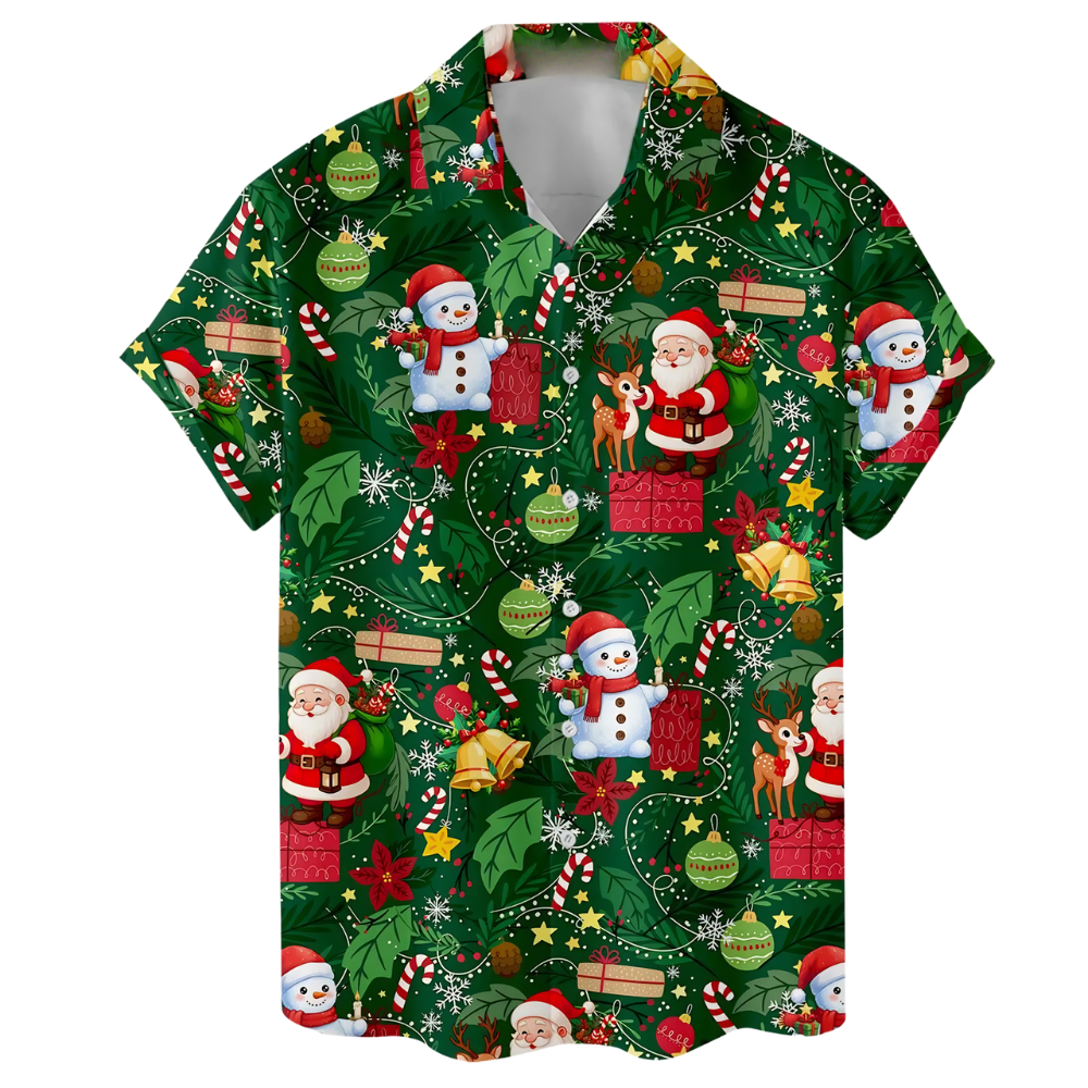 Santa Snowman Hawaiian Shirt Green And Red, Christmas Hawaiian Shirt HE0855
