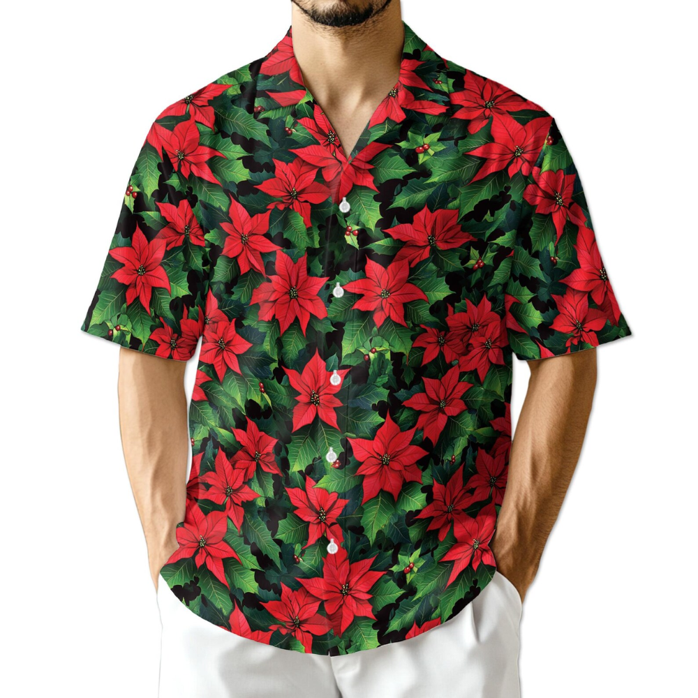 Poinsettia Tropical Hawaiian Shirt Men Women, Red Floral Hawaiian Shirt HE0769
