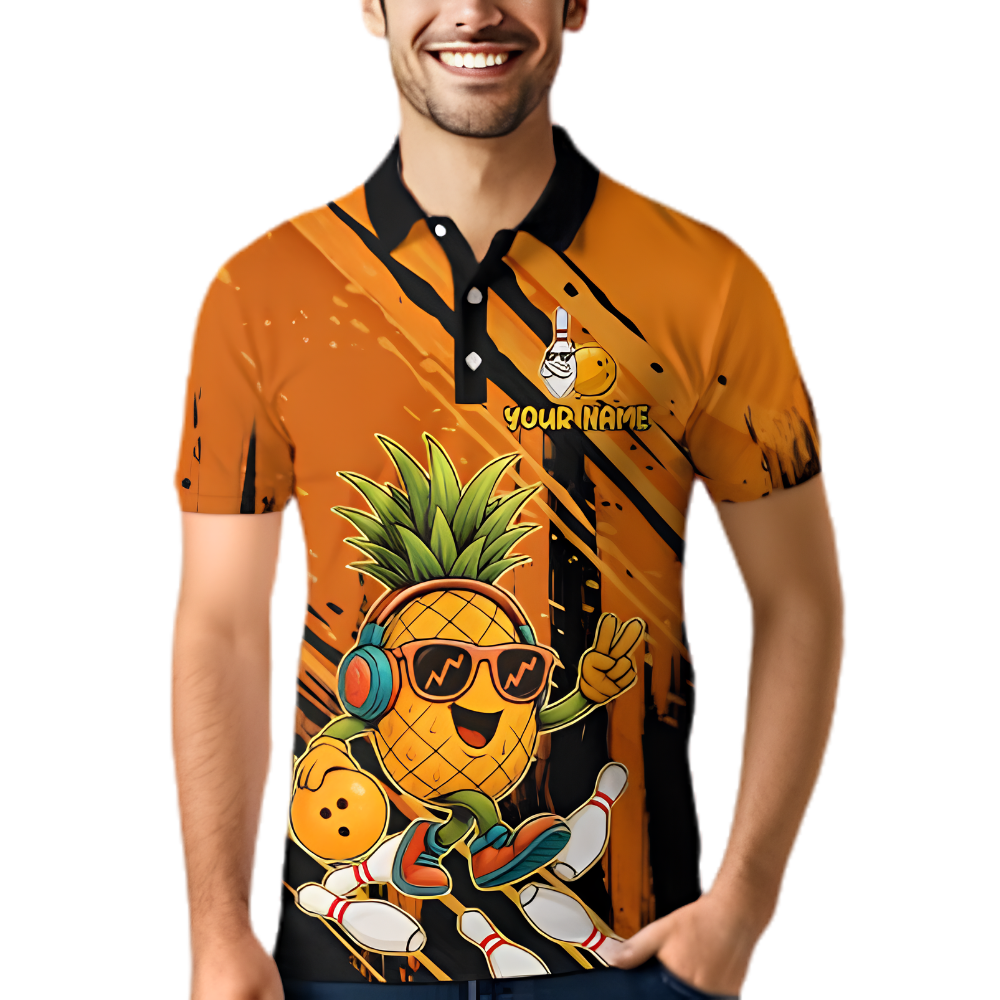 Funny Pineapple Custom Mens Bowling Polo Shirt, Custom Pineapple Bowling Team Shirt BZ0910