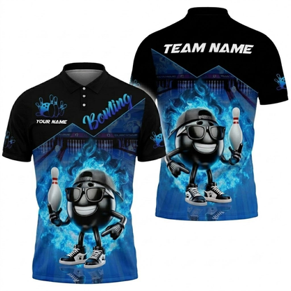 Custom Funny Ball Flame Bowling Polo Shirt For Men, Custom Flame Bowling Team Shirt BZ0836