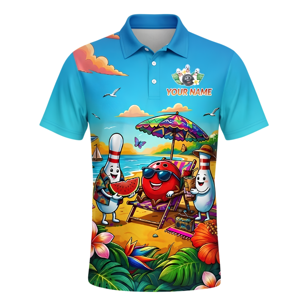 Custom Tropical Beach Bowling Polo Shirt For Men, Custom Team Tropical Bowling Shirt BZ1034