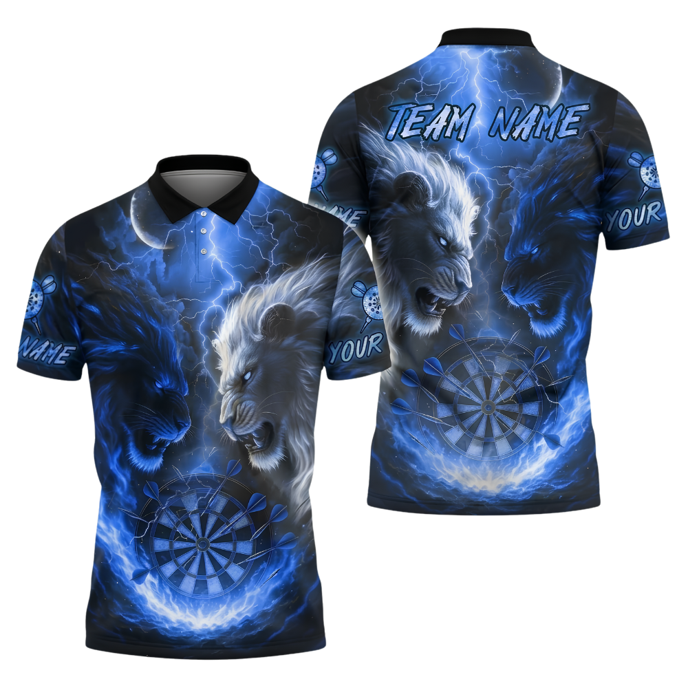 Custom Lion Flame And Ice Darts Polo Shirt For Men, Custom Lion Team Darts Shirt DZ0157