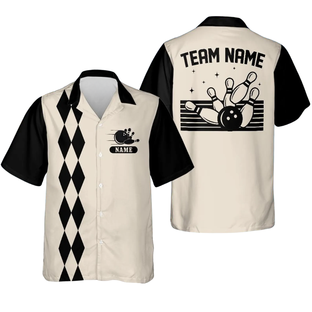 Custom Retro Mint Beige Bowling Hawaiian Shirt, Custom Team Bowling Shirt BE0227