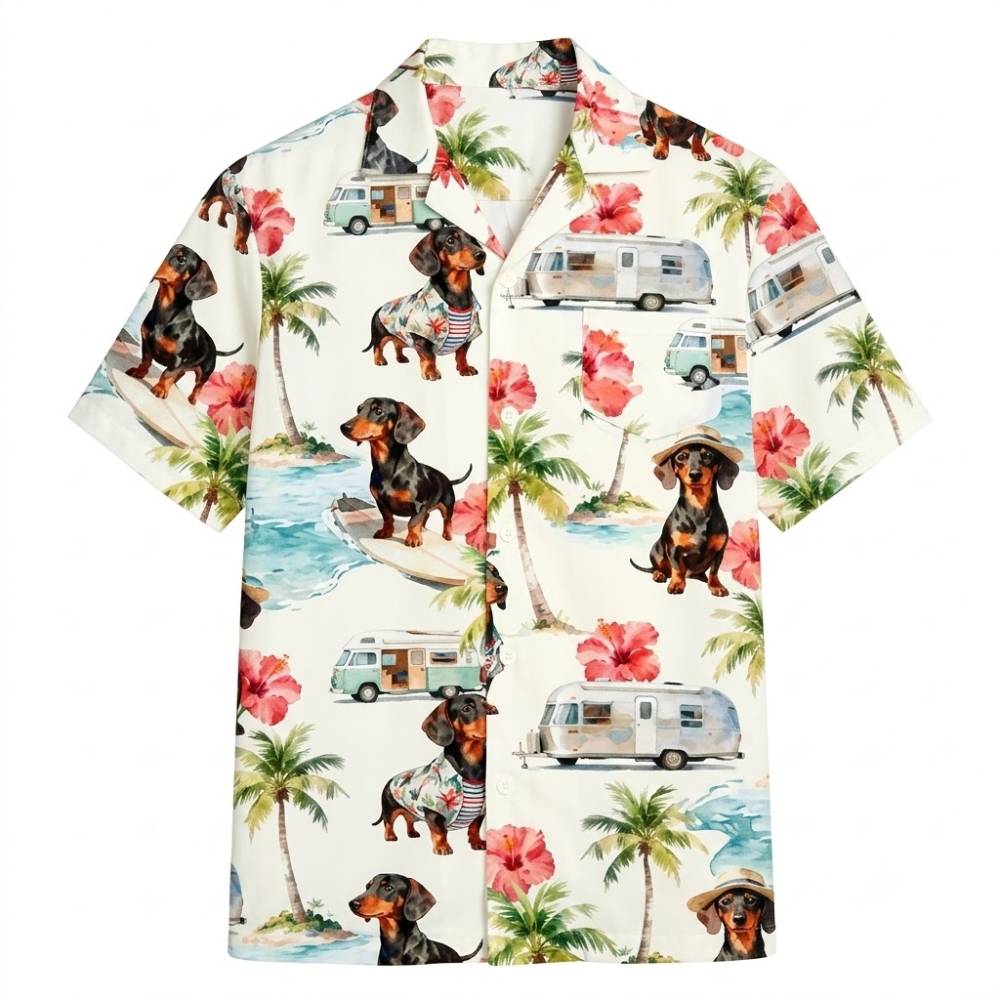 Dachshund Hibiscus Tropical Hawaiian Shirt With Pocket, Dachshund Dog Aloha Shirt HE0740