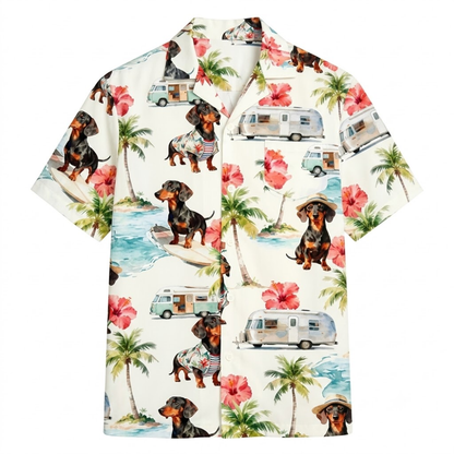 Dachshund Hibiscus Tropical Hawaiian Shirt With Pocket, Dachshund Dog Aloha Shirt HE0740