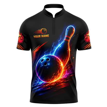 Neon Ball And Pins Custom Bowling Team Polo Shirt For Men, Custom Bowling Shirt BZ1011