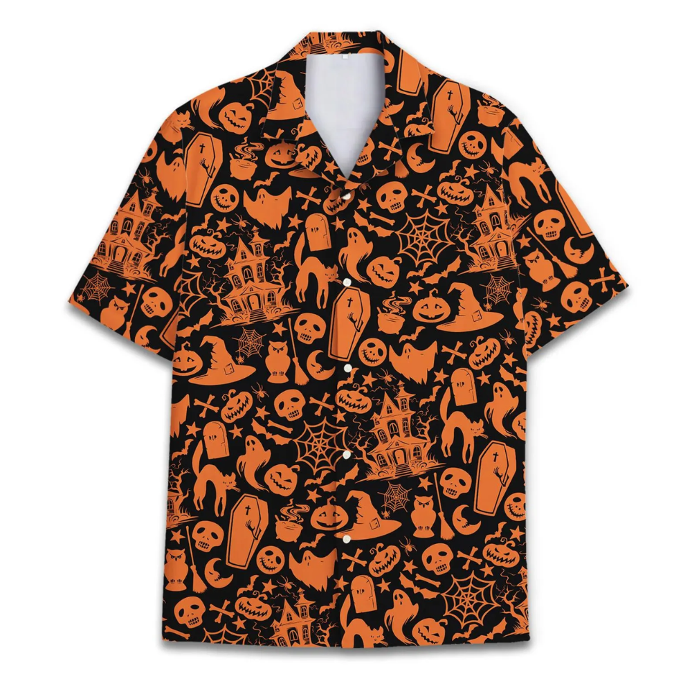 Halloween Pattern Black Orange Hawaiian Shirt Men Women, Halloween Hawaiian Shirt HE0730