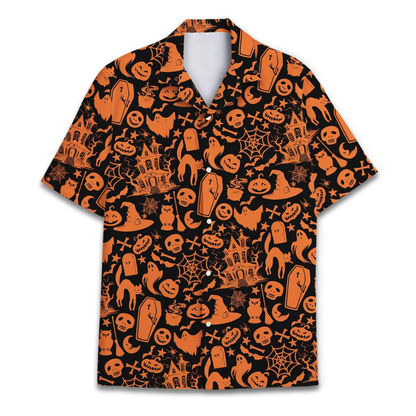 Halloween Pattern Black Orange Hawaiian Shirt Men Women, Halloween Hawaiian Shirt HE0730