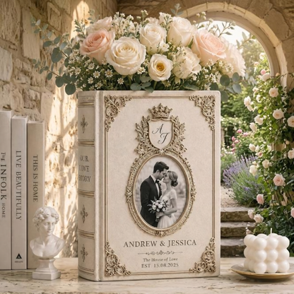 Custom Photo Couple Vintage Wedding Ceramic Book Vase, Custom Wedding Book Vase With Picture WD0604