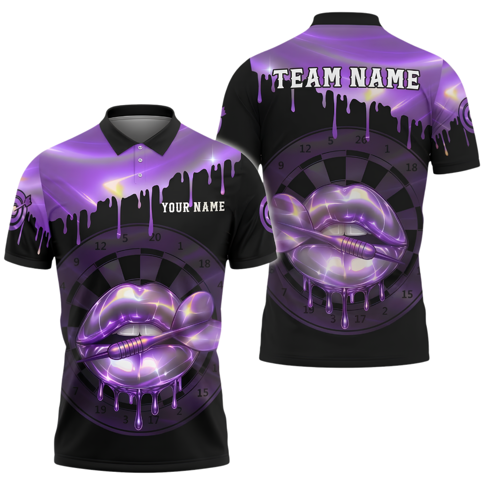Neon Lips Custom Mens Darts Polo Shirt For Men, Custom Team Neon Dart Shirts DZ0156