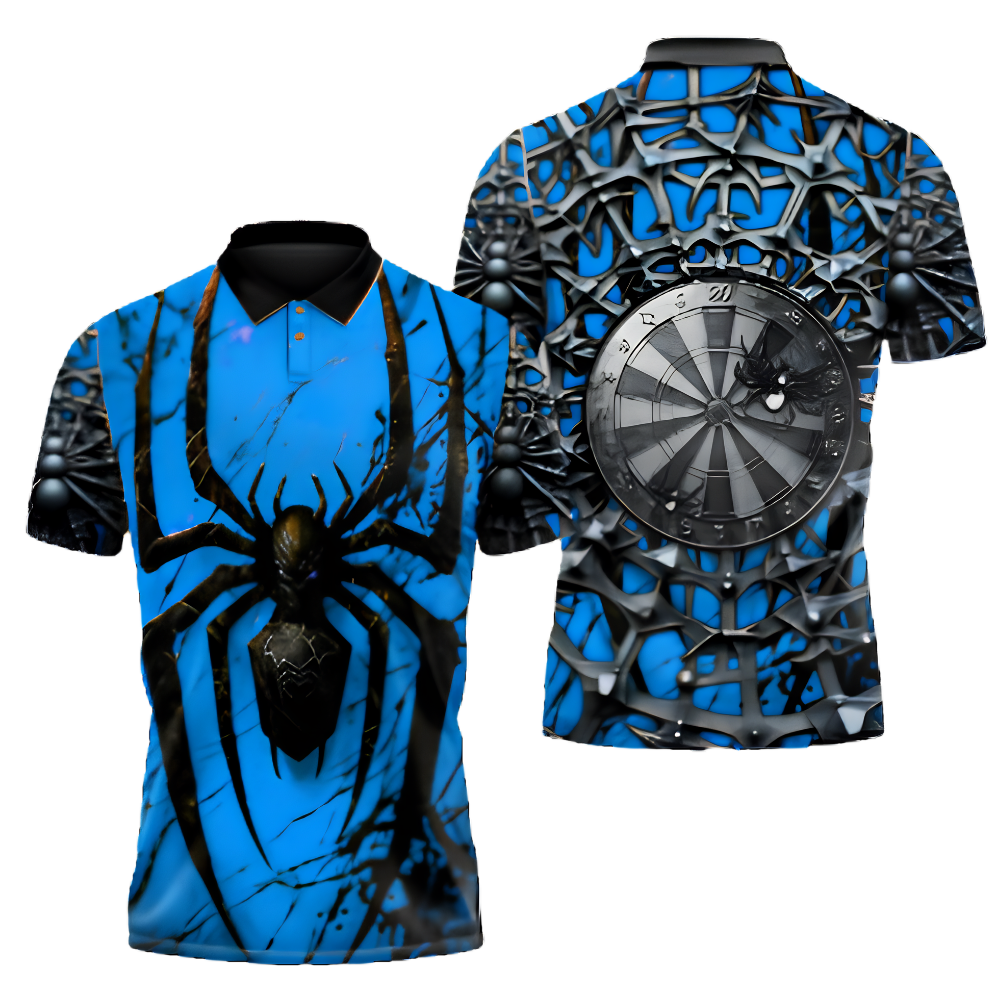 Custom Spider Men's Darts Polo Shirt Black And Red, Custom Spider Team Darts Shirt DZ0143