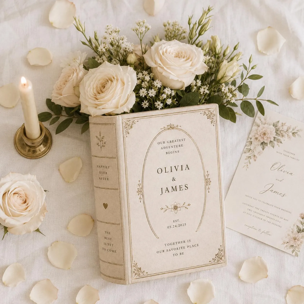 Personalized Our Greatest Adventure Begins Wedding Ceramic Book Vase, Personalized Wedding Book Vase WD0608