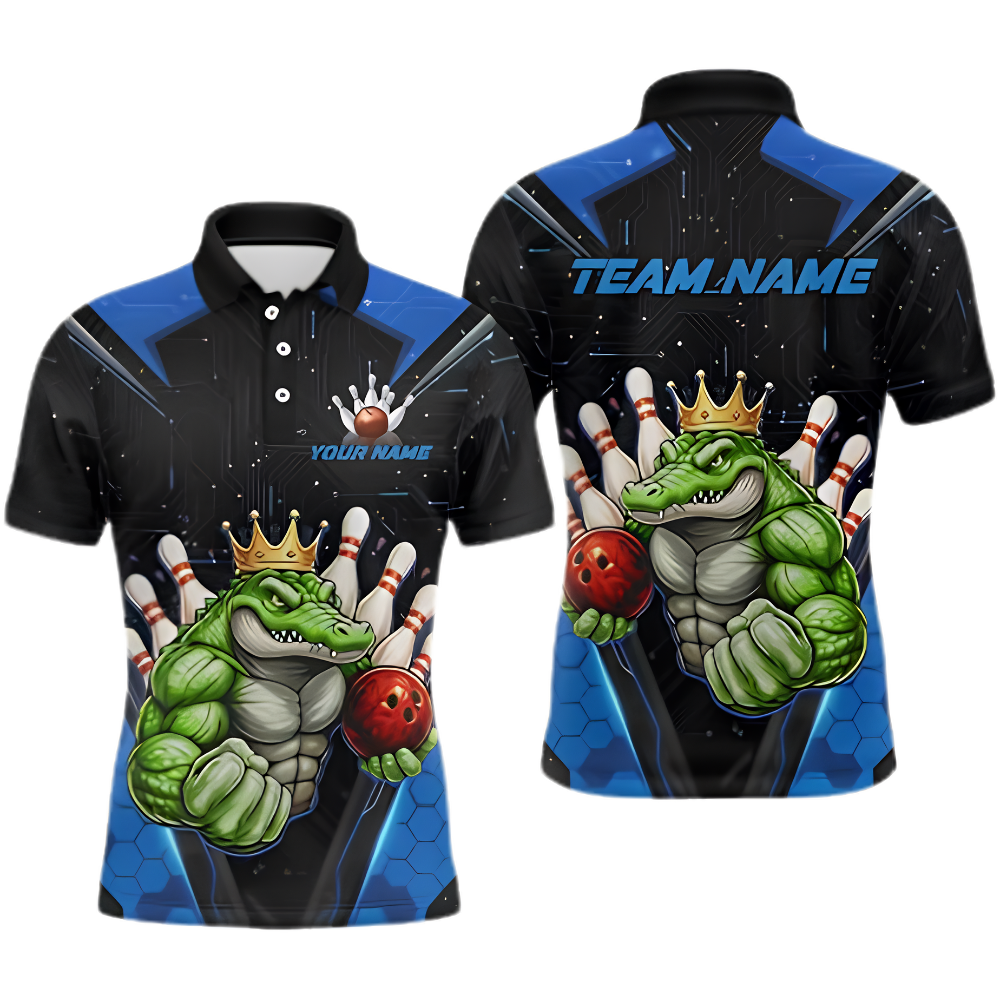 Custom Alligator Bowling Polo Shirt Mens, Custom Team Alligator Bowling Shirts BZ0880
