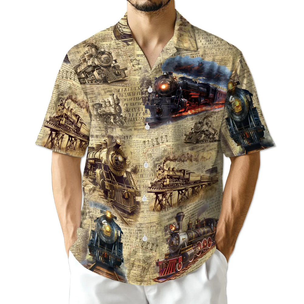 Steam Locomotive Hawaiian Shirt Men Women, Vintage Train Hawaiian Shirt HE0768