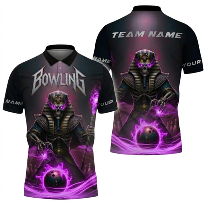 Custom Mens Pharaoh Skull Bowling Polo Shirt, Custom Skeleton Bowling Shirts Team BZ0678