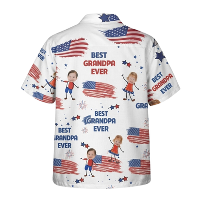 Best Grandpa Ever Custom Kid Faces USA Flag Hawaiian Shirt, Personalized Photo Hawaiian Shirt For Grandpa HE0561