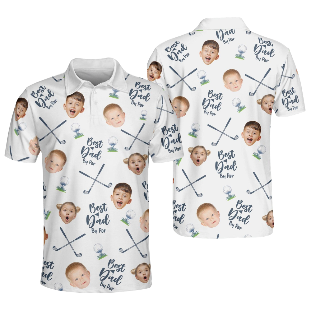 Best Dad By Par Custom Kids Face Golf Polo Shirt Men, Custom Photo Father's Day Golf Shirts GE0436