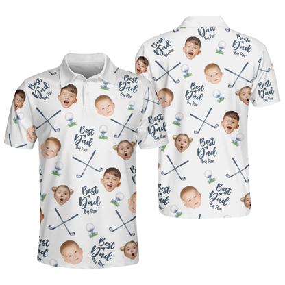 Best Dad By Par Custom Kids Face Golf Polo Shirt Men, Custom Photo Father's Day Golf Shirts GE0436