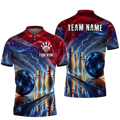 Custom Neon American Flag Bowling Polo Shirt For Men, Custom Patriotic Bowling Team Shirts BZ0906