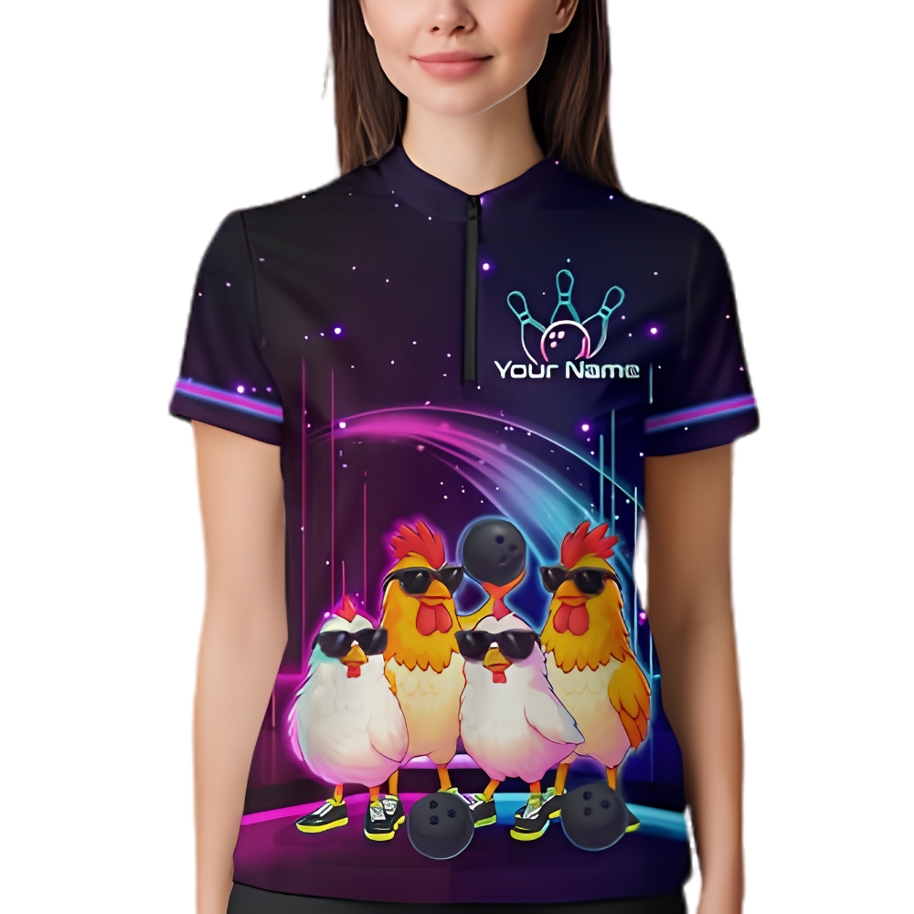 Womens Custom Chicken Bowling Jersey, Custom Chicken Team Bowling Shirt For Ladies BZ0894