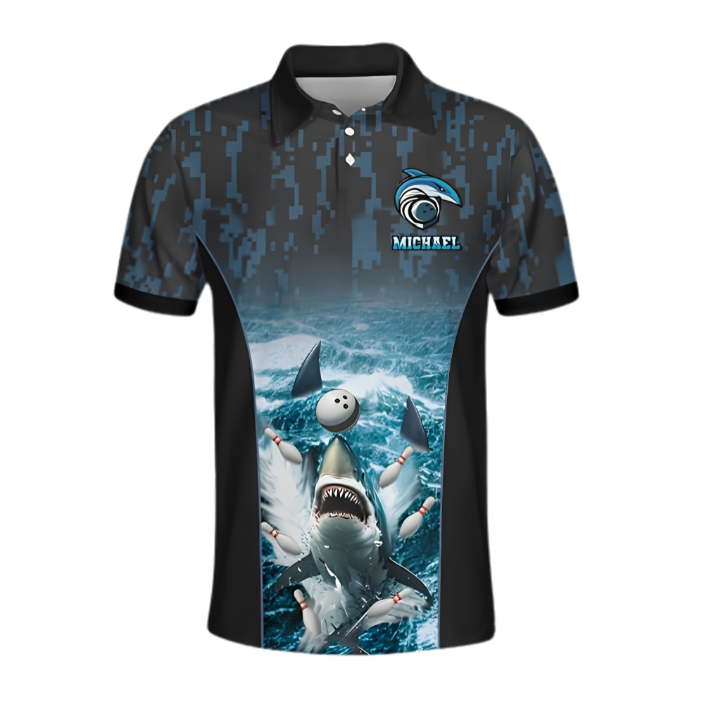 Shark Custom Bowling Polo Shirt For Men, Custom Shark Bowling Team Shirt BZ0962