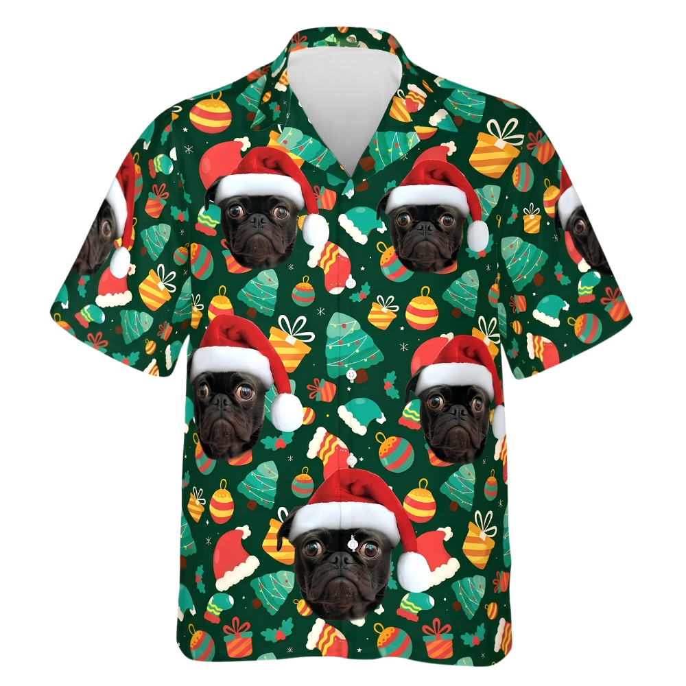 Custom Dog Faces Christmas Hawaiian Shirt Green, Custom Pet Photo Xmas Hawaiian Shirt HE0852