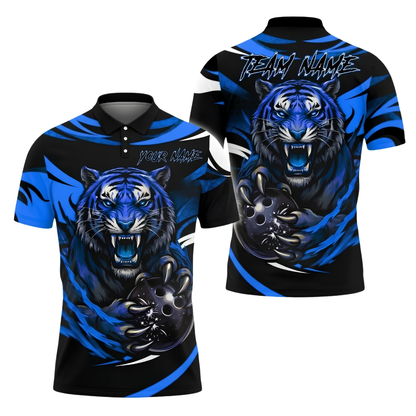Custom Tiger Men's Black Orange Bowling Polo Shirt, Custom Tiger Team Bowling Shirt BZ1017