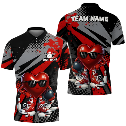 Custom Heart Ball Bowling Team Polo Shirt Mens, Custom Bowling Shirt BZ1022
