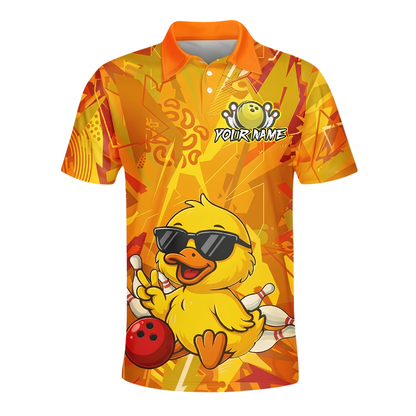 Funny Duck Custom Mens Bowling Polo Shirt Yellow, Custom Duck Bowling Team Shirt BZ1030