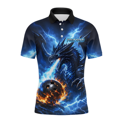 Custom Blue Dragon Bowling Polo Shirt For Men, Custom Dragon Bowling Team Shirt BZ0893