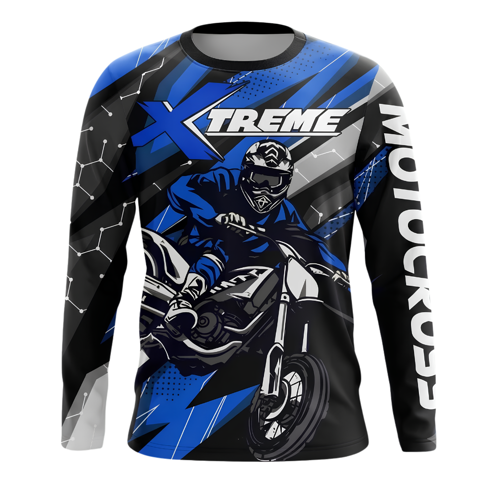 Custom Blue Black Rider Motocross Long Sleeve Jersey Mens, Custom Racing Dirt Bike Shirts MZ0143
