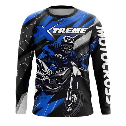 Custom Blue Black Rider Motocross Long Sleeve Jersey Mens, Custom Racing Dirt Bike Shirts MZ0143