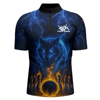 Custom Wolf Blue Lightning Bowling Jersey For Men, Custom Wolf Bowling Team Shirt BZ1005