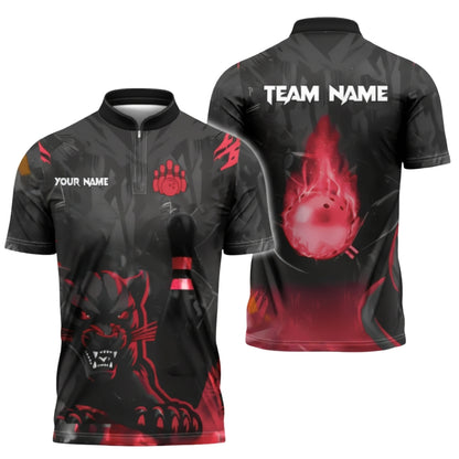 Custom Panther Flame Ball Bowling Jersey Men, Custom Panther Bowling Team Shirts BZ0389