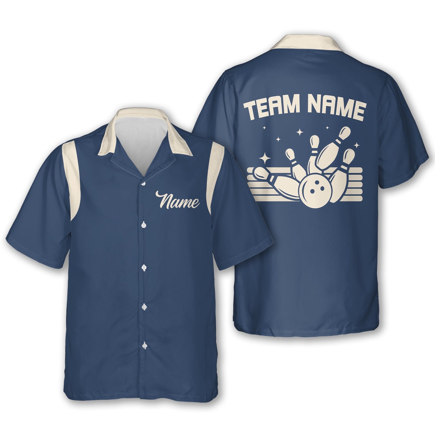 Custom Navy Blue Bowling Hawaiian Shirts For Men, Custom Bowling Team Shirts BE0055