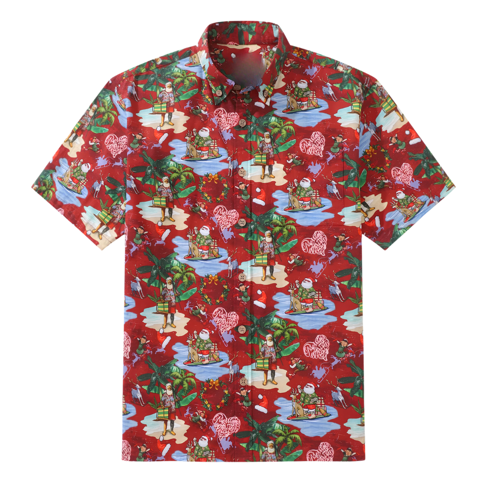 Tropical Santa Hawaiian Shirt Mens, Christmas Hawaiian Shirt HE0849