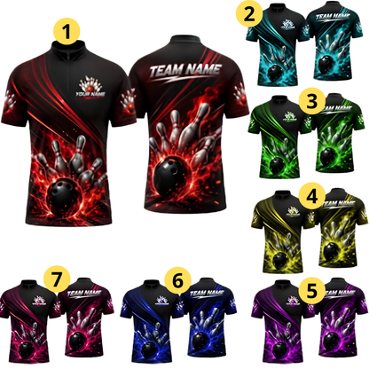 Custom Flame Red Bowling Jersey For Men, Custom Flame Bowling Team Shirts BZ0851